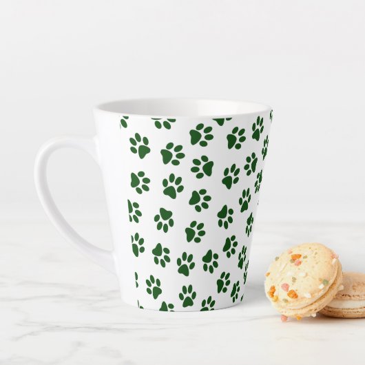 Patroon van poten, hondenpoten, groene poten latte mok (In situ)
