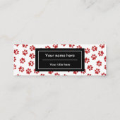 Patroon van poten, hondenpoten, kattenpoten, rode  mini visitekaartje (Achterkant)