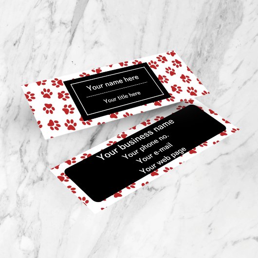 Patroon van poten, hondenpoten, kattenpoten, rode  mini visitekaartje