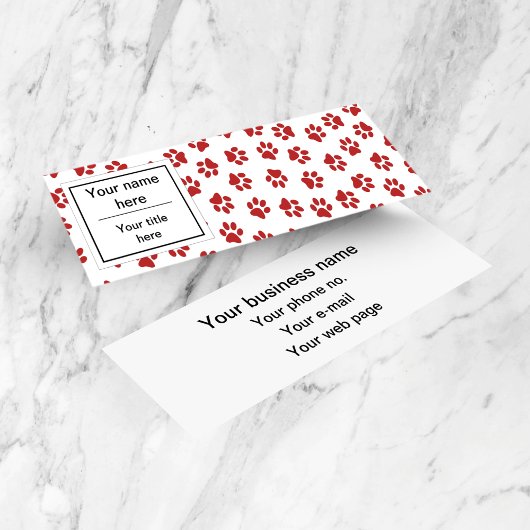Patroon van poten, hondenpoten, kattenpoten, rode  mini visitekaartje