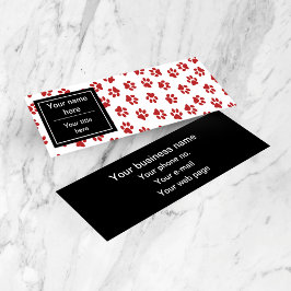 Patroon van poten, hondenpoten, kattenpoten, rode  mini visitekaartje