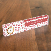 Patroon van poten, hondenpoten, kattenpoten, rode  naambordje (Zijkant)