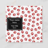 Patroon van poten, hondenpoten, kattenpoten, rode  vierkante visitekaartje (Achterkant)