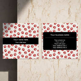Patroon van poten, hondenpoten, kattenpoten, rode  vierkante visitekaartje