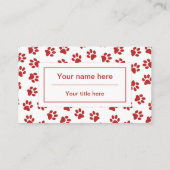 Patroon van poten, hondenpoten, kattenpoten, rode visitekaartje (Achterkant)