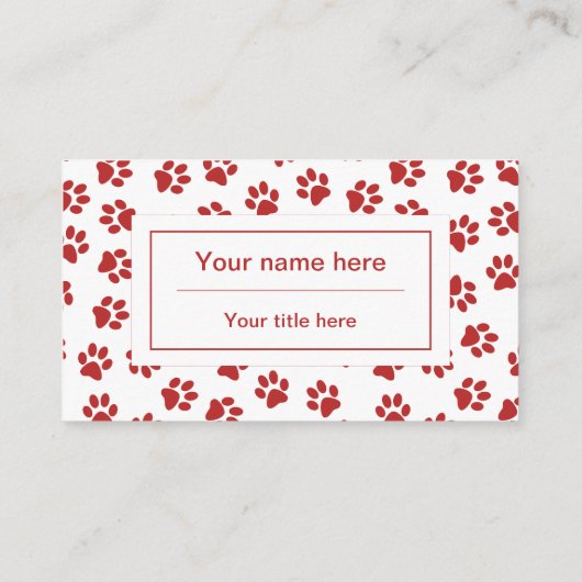 Patroon van poten, hondenpoten, kattenpoten, rode visitekaartje (Achterkant)