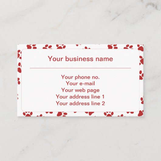 Patroon van poten, hondenpoten, kattenpoten, rode visitekaartje (Voorkant)