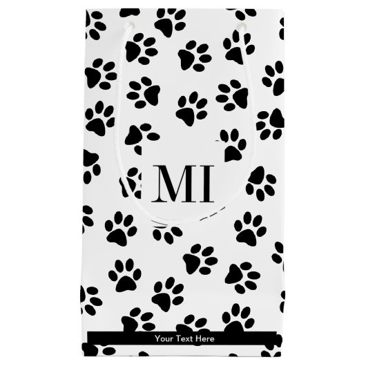 Patroon van poten, hondenpoten, kattenpoten, zwart klein cadeauzakje (Voorkant)