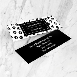 Patroon van poten, hondenpoten, kattenpoten, zwart mini visitekaartje