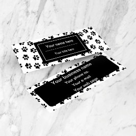 Patroon van poten, hondenpoten, kattenpoten, zwart mini visitekaartje