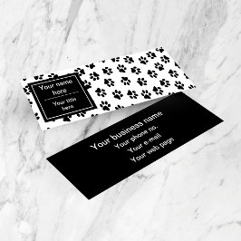 Patroon van poten, hondenpoten, kattenpoten, zwart mini visitekaartje