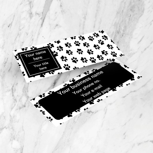 Patroon van poten, hondenpoten, kattenpoten, zwart mini visitekaartje