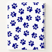Patroon van poten, hondenpoten, marineblauwe poten notitieboek (Achterkant)