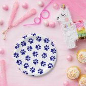 Patroon van poten, hondenpoten, marineblauwe poten papieren bordje (Feest)