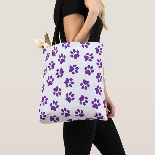 Patroon van poten, hondenpoten, Paarse poten Tote Bag (Dichtbij)