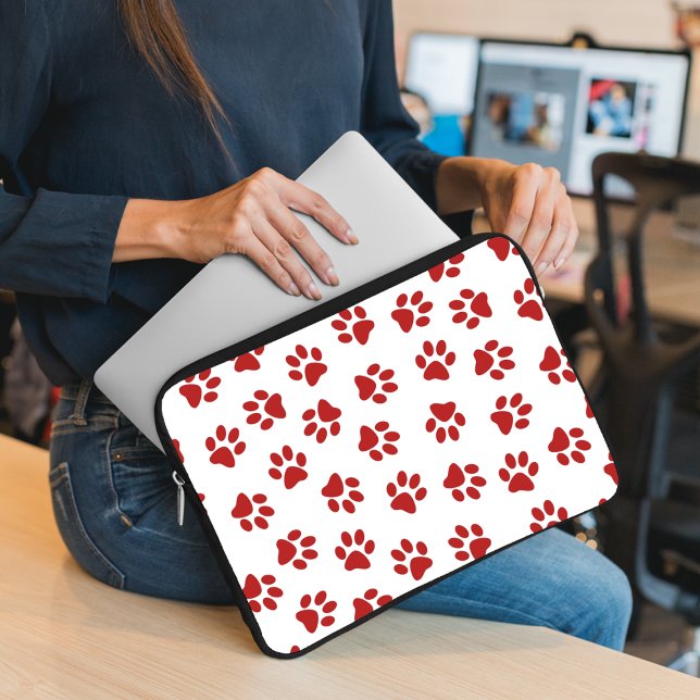Patroon van poten, hondenpoten, rode poten laptop sleeve (Creator heeft geüpload)
