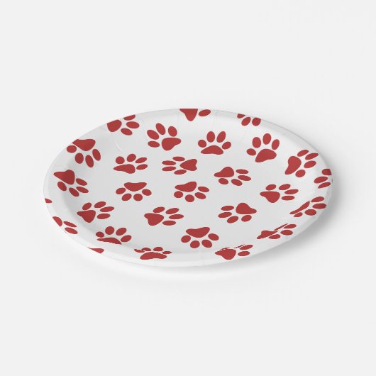 Patroon van poten, hondenpoten, rode poten papieren bordje (Gekanteld)