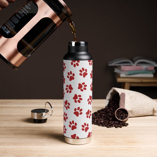 Patroon van poten, hondenpoten, rode poten waterfles (Koffie)