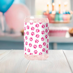 Patroon van poten, hondenpoten, roze poten blikvorm glas
