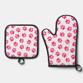 Patroon van poten, hondenpoten, roze poten ovenwant & pannenlap set (Voorkant)