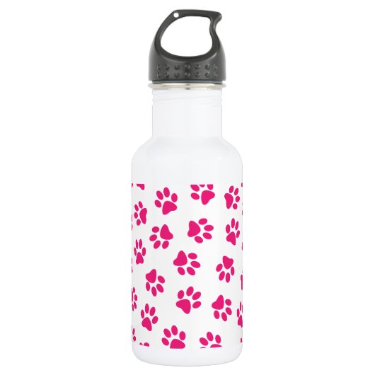 Patroon van poten, hondenpoten, roze poten waterfles  (Voorkant)