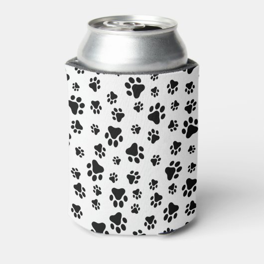 Patroon van poten, hondenpoten, zwart en wit blikjeskoeler (Blikje Achterkant)