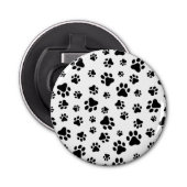 Patroon van poten, hondenpoten, zwart en wit button flesopener (Voorkant)