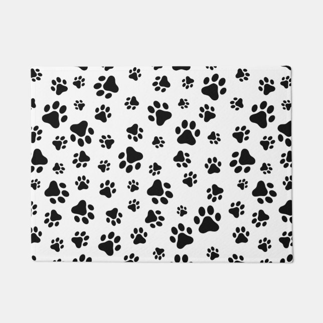 Patroon van poten, hondenpoten, zwart en wit deurmat (Voorkant)