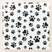 Patroon van poten, hondenpoten, zwart en wit glazen onderzetter (Voorkant)