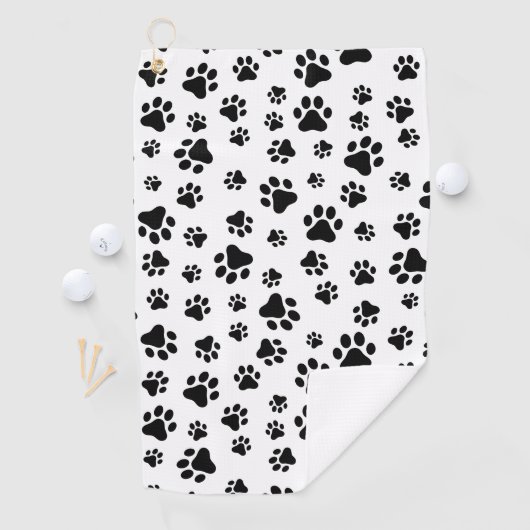 Patroon van poten, hondenpoten, zwart en wit golfhanddoek (Insitu)