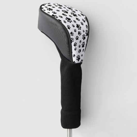 Patroon van poten, hondenpoten, zwart en wit golfheadcover (Schuin)