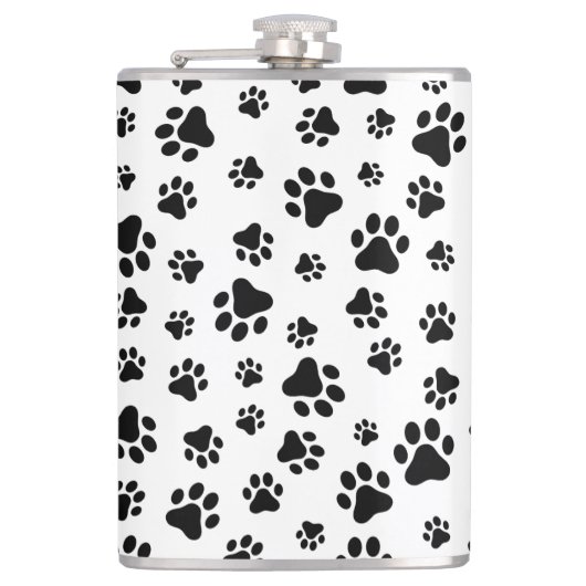 Patroon van poten, hondenpoten, zwart en wit heupfles (Voorkant)