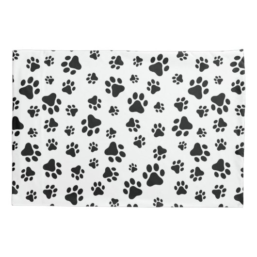 Patroon van poten, hondenpoten, zwart en wit kussensloop (Achterkant)