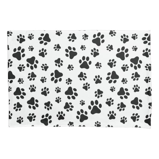Patroon van poten, hondenpoten, zwart en wit kussensloop (Voorkant)