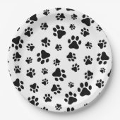 Patroon van poten, hondenpoten, zwart en wit papieren bordje (Voorkant)
