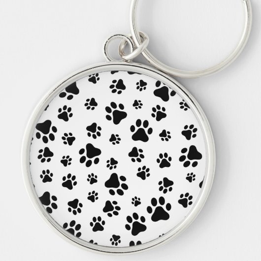 Patroon van poten, hondenpoten, zwart en wit sleutelhanger (Voorkant)