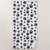 Patroon van poten, hondenpoten, zwart en wit strandlaken (Voorkant)