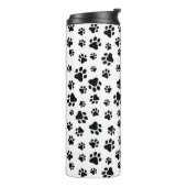 Patroon van poten, hondenpoten, zwart en wit thermosbeker (Gedraaid links)