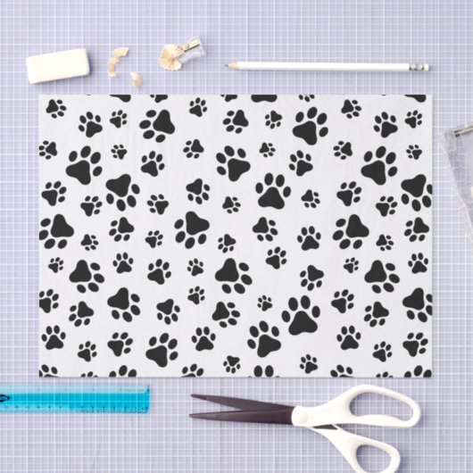 Patroon van poten, hondenpoten, zwart en wit tissuepapier (Craft)
