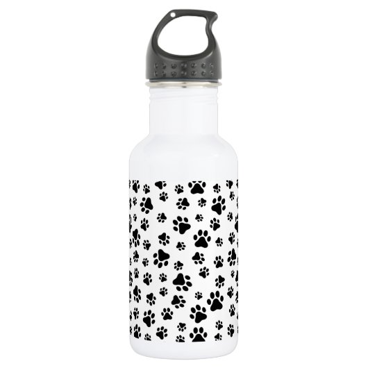 Patroon van poten, hondenpoten, zwart en wit waterfles (Voorkant)