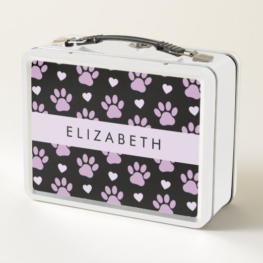 Patroon van poten, Lila poten, harten, Jouw naam (Achterkant)