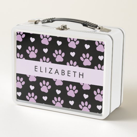 Patroon van poten, Lila poten, harten, Jouw naam (Voorkant)