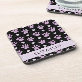 Patroon van poten, Lila poten, harten, Jouw naam Bier Onderzetter (Linkerzijde)