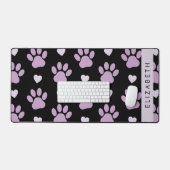 Patroon van poten, Lila poten, harten, Jouw naam Bureaumat (Keyboard & Muis)