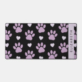 Patroon van poten, Lila poten, harten, Jouw naam Bureaumat (Voorkant)