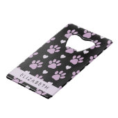 Patroon van poten, Lila poten, harten, Jouw naam Creditkaart Flessenopener (Voorkant Gekanteld)