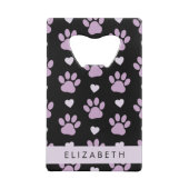 Patroon van poten, Lila poten, harten, Jouw naam Creditkaart Flessenopener (Achterkant)