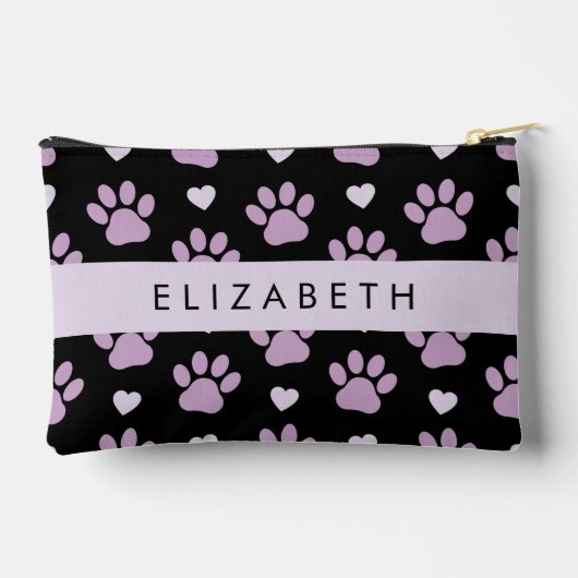 Patroon van poten, Lila poten, harten, Jouw naam Etui (Achterkant)