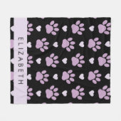 Patroon van poten, Lila poten, harten, Jouw naam Fleece Deken (Voorkant (Horizontaal))