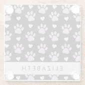 Patroon van poten, Lila poten, harten, Jouw naam Glazen Onderzetter (Achterkant)